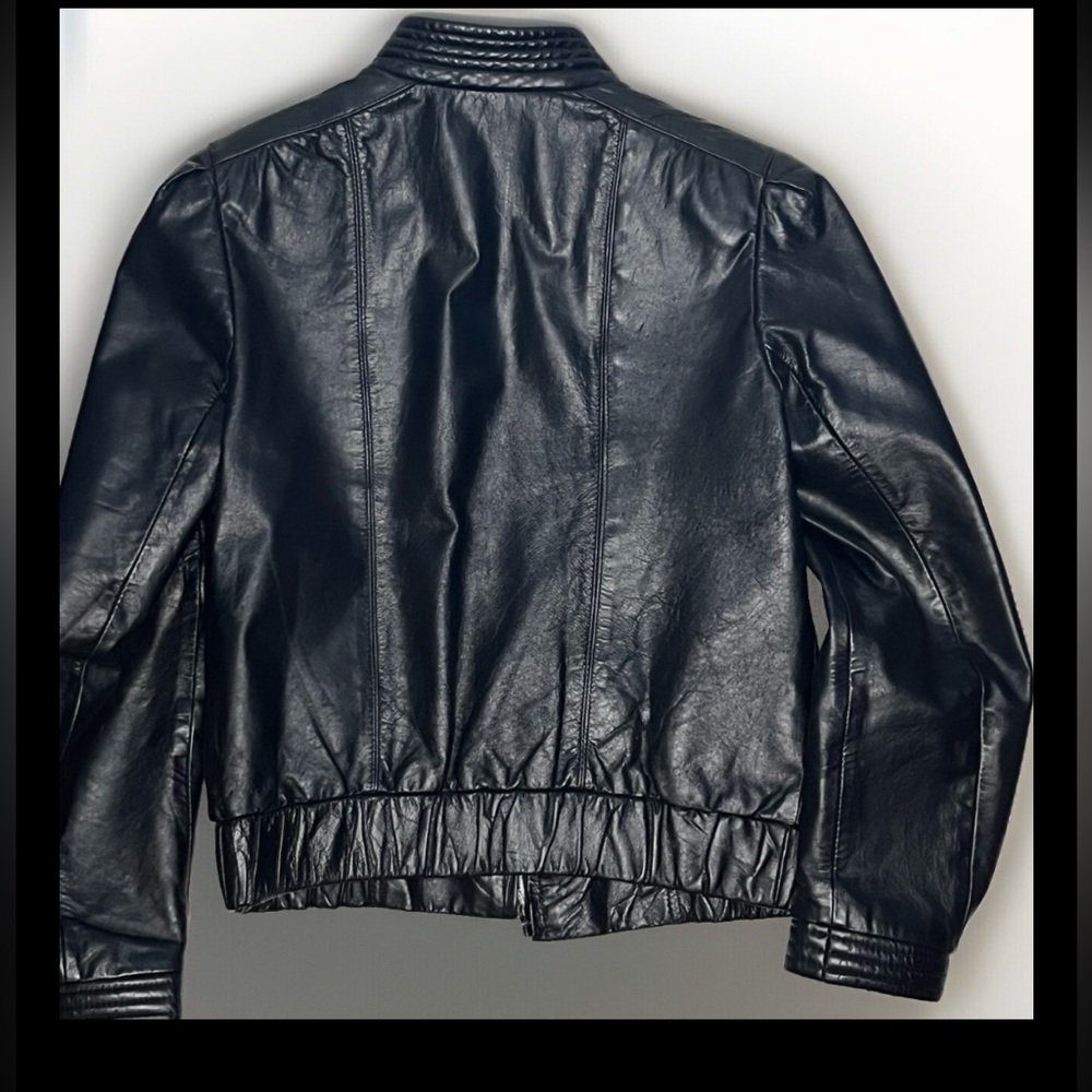Winlit Black Leather Vintage Moto Jacket Size 7-8 Genuine Leather Made in Korea - Picture 3 of 13